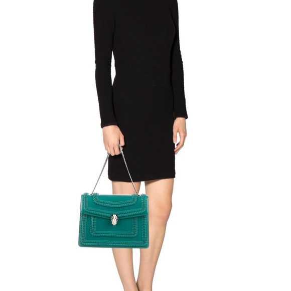 SOLD***Authentic BVLGARI Plissé Serpenti Forever Flap Bag Green - Picture 3 of 16